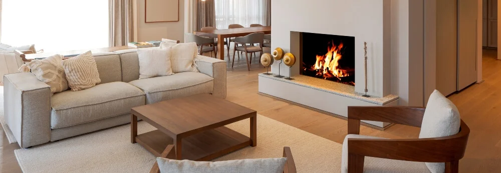 Helles Wohnzimmer mit Kamin